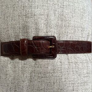 Max Mara Elegant Brown Faux Croc Leather Belt with Square Buckle